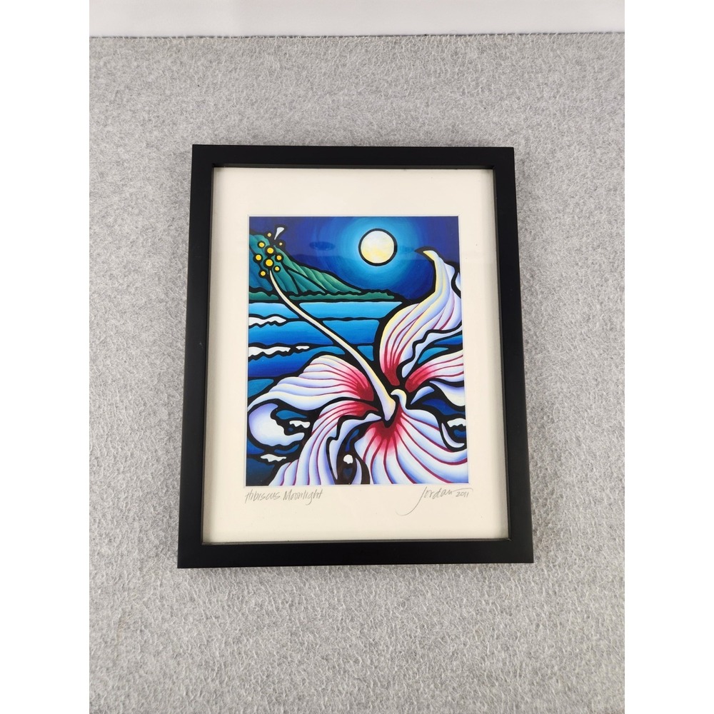 Hibiscus Moonlight Oahu Hawaiian Island Frame Signed Artist Jordan Dodson Flower